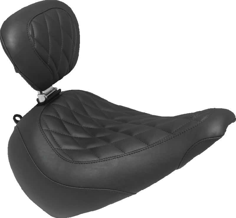 Mustang Motorcycle — Mustang 18-21 Harley Fat Boy Wide Tripper Solo Seat w/Driver Backrest Diamond Stitch - Black - view 1