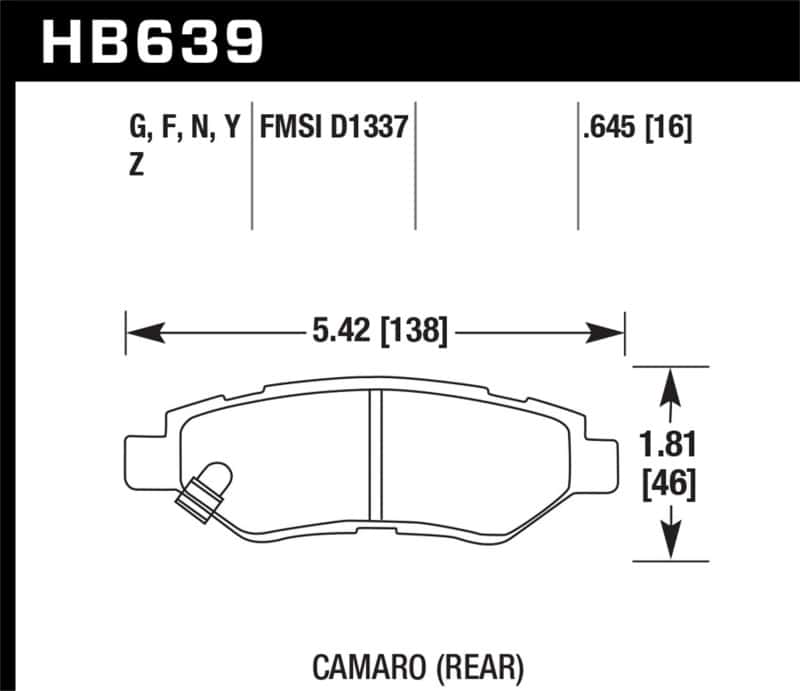 Hawk Performance — Hawk 10-15 Chevrolet Camaro 3.6L / 08-14 Cadillac CTS (w/JE5/J55 Brakes) DTC-60 Race Rear Brake Pads
Disc Brake Pad - view 3