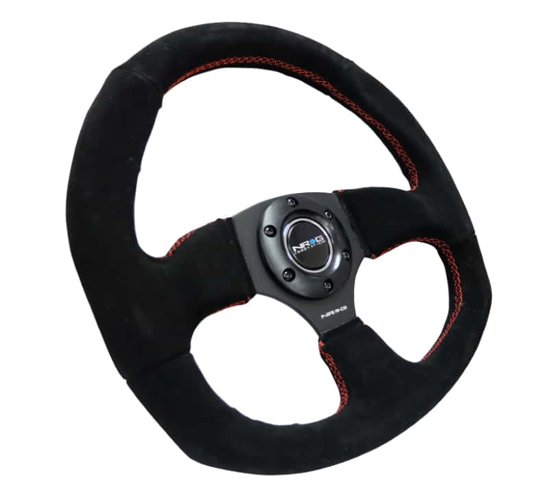 NRG — NRG Reinforced Steering Wheel (320mm Horizontal / 330mm Vertical) Suede w/Red Stitch - view 5
