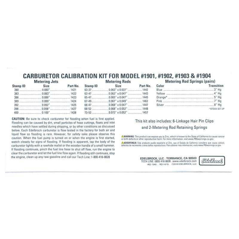 Edelbrock — Edelbrock Calibration Kit for 1901 / 1902 / 1903 / 1904
CARB COMPONENTS - view 7