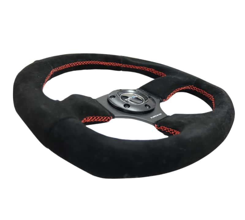 NRG — NRG Reinforced Steering Wheel (320mm Horizontal / 330mm Vertical) Suede w/Red Stitch - view 3