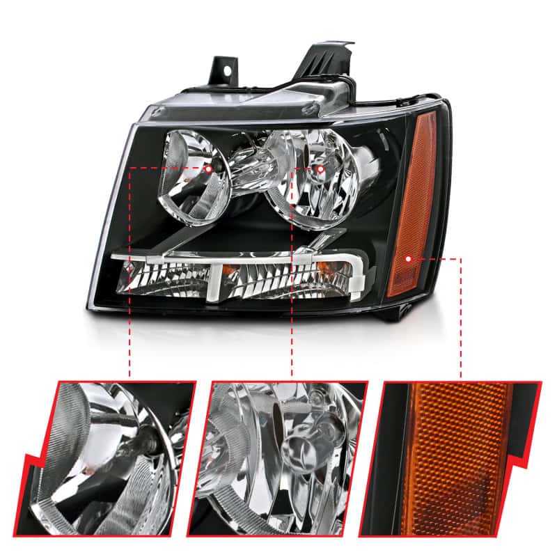 ANZO — ANZO 2007-2014 Chevrolet Tahoe/Suburban Crystal Headlights Black
Crystal Headlights
Head Light Set - view 4