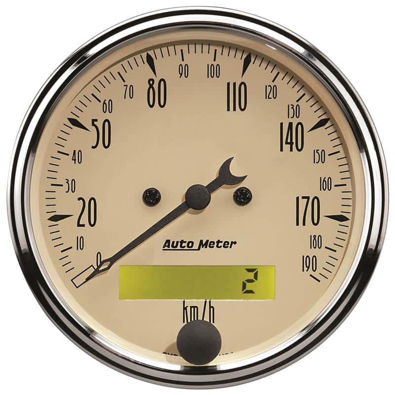 AutoMeter — Autometer 3-1/8in 0-190km/h Antique Beige Elec. Programmable Speedometer
3-1/8" SPD ELEC K AB - view 2