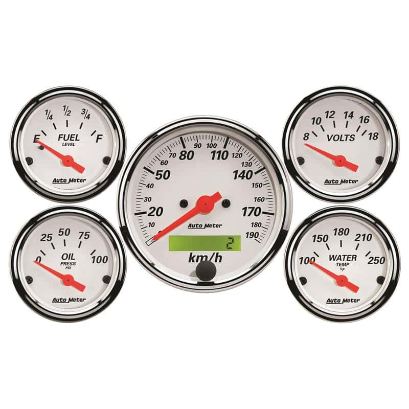 AutoMeter — Autometer Arctic White 5 Pc Kit Box w/ Elec KMH Speedo, Elec Oil Press, Water Temp, Volt, Fuel Level
GA KT 5PC E SPD K AW - view 2
