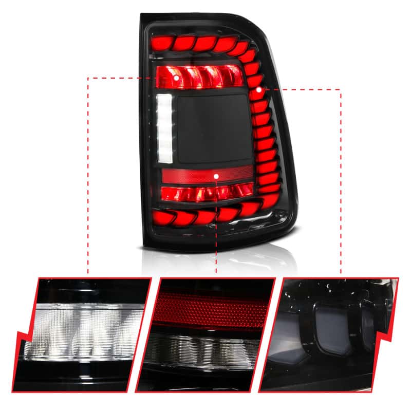 ANZO — ANZO 19-24 RAM 1500 (Factory Halogen Models) Full LED Tail Lights SeqSig Black - Pair - view 5
