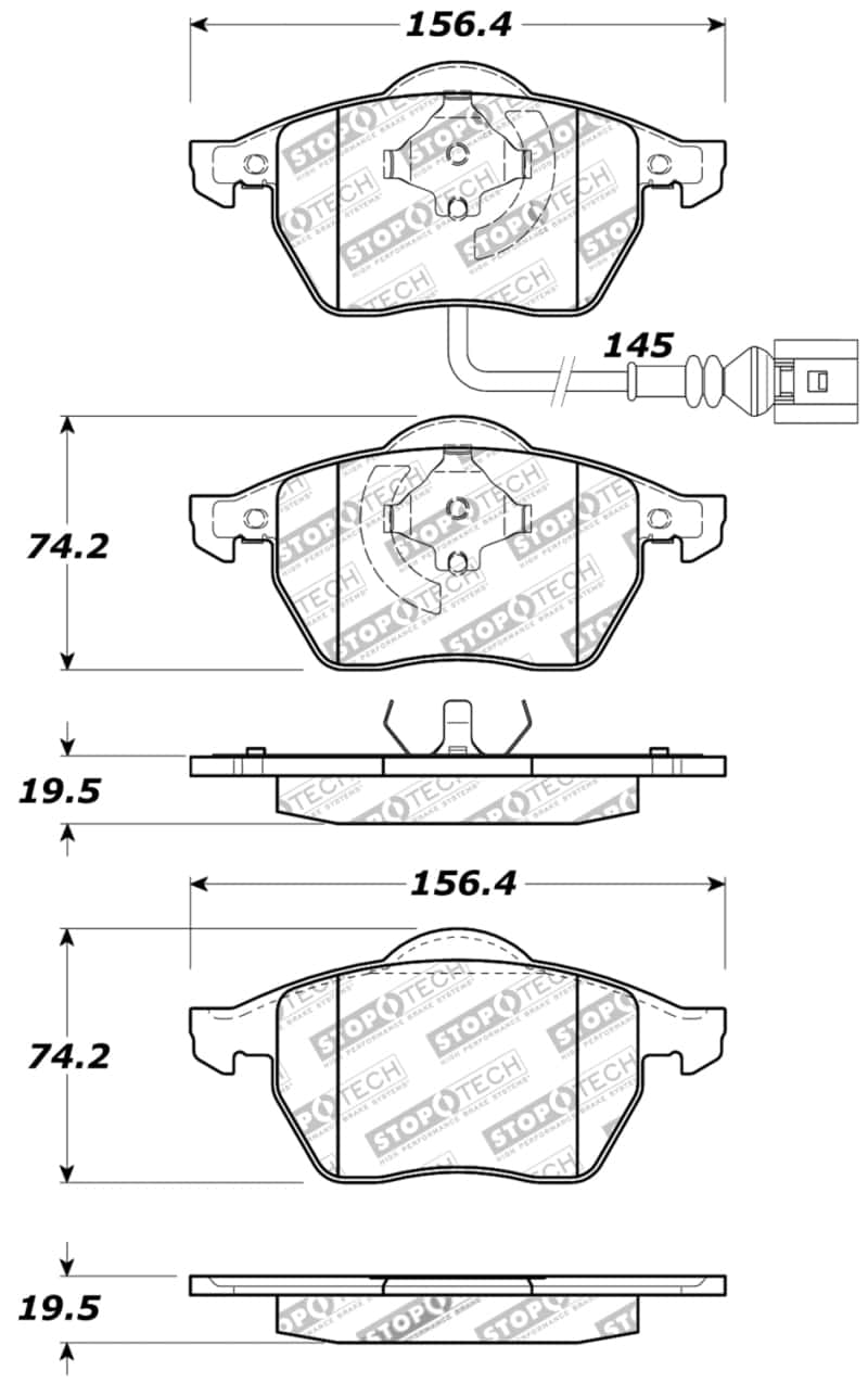 Stoptech — StopTech Performance 99-08 VW Jetta / 5/99-05 Golf GTi/GLS Turbo Front Brake Pads
Sprt Brk Pad W/Hdwr - view 6