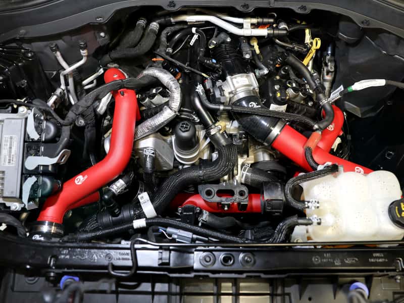aFe — aFe 20-23 Ford Explorer ST V6 3.0L (tt) BladeRunner Aluminum Hot and Cold Charge Pipe Kit - Red
Charge Pipe Kit - view 7