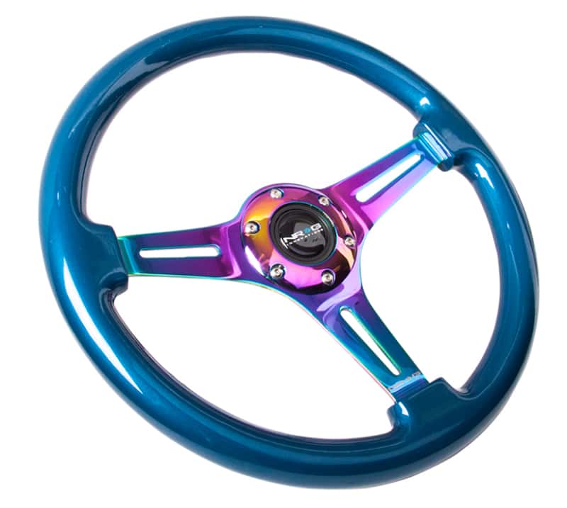 NRG — NRG Classic Wood Grain Steering Wheel (350mm) Blue Pearl/Flake Paint w/Neochrome 3-Spoke Center - view 2