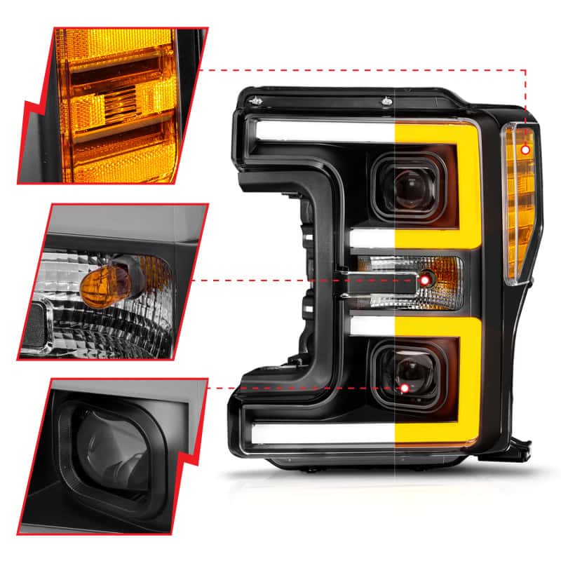 ANZO — ANZO 17-19 Ford F-250/350/450 SD (w/o Factory LED) LED Proj Headlights w/Light Bar Switchback Blk
Head Light Set
HdLtSet - view 9