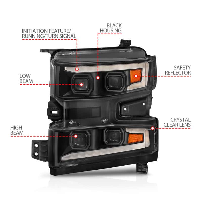 ANZO — ANZO 19-22 Chevrolet Silverado 1500 LED Proj HL w/Lgt Bar SwBk Seq. Blk w/In. Light - Driver Side ON
Head Light Set
HdLt - view 9