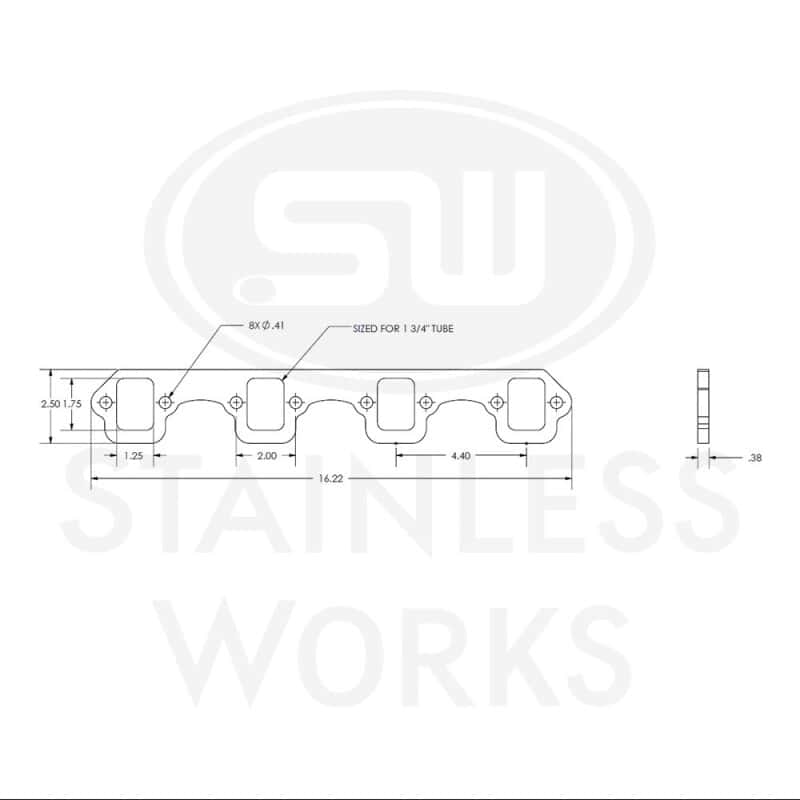 Stainless Works — Stainless Works SBF Stock Rectangular Shaped Port 304SS Exhaust Flanges 1-3/4in Primaries (2in BP)
Header Flange
HFSBF2
 - view 3