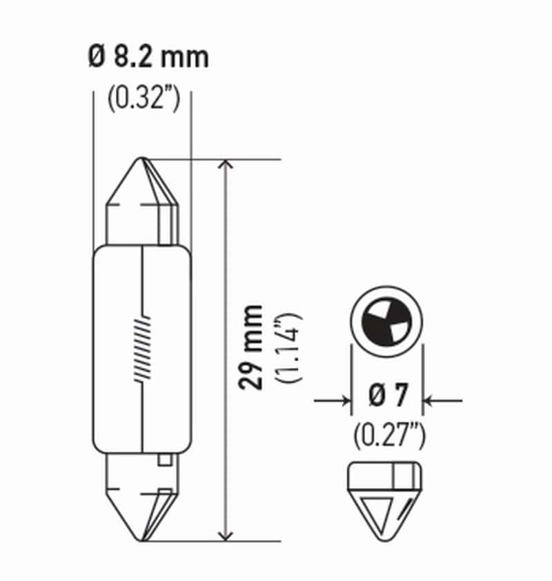 Hella — Hella Bulb 3021 12V 3W Sv78 T25 8X29Mm Sb
DE3021SB Incan Bulb - view 2