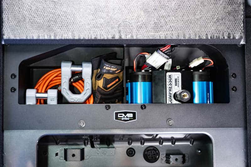 DV8 Offroad — DV8 Offroad 21-23 Ford Bronco (Exc. Bronco Raptor) Air Compressor Mount & Storage Box
Compressor Box Mount - view 2
