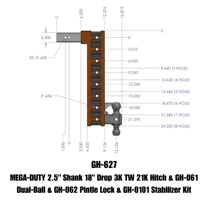 GEN-Y Hitch — Gen-Y Mega Duty 2.5in Shank 18in Drop 21K Hitch w/GH-061 Dual-Ball/Pintle Lock/Stabilizer Kit
Drop Hitch - view 2