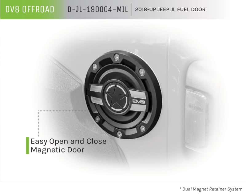 DV8 Offroad — DV8 Offroad 2018+ Jeep JL Aluminum Fuel Door for 20-Pres Wrangler - view 3