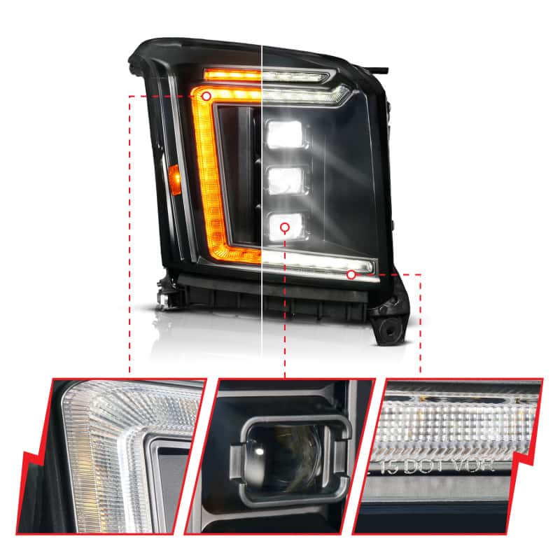 ANZO — ANZO 15-20 GMC Yukon (Incl XL - Factory Halogen Models) Full LED Proj Headlights Black - Pass. Side - view 2
