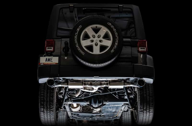 AWE Tuning — AWE Tuning 07-18 Jeep Wrangler JK/JKU 3.6L Tread Edition Axle-Back Dual Exhaust - Diamond Black Tips
Tread Exhaust - view 2