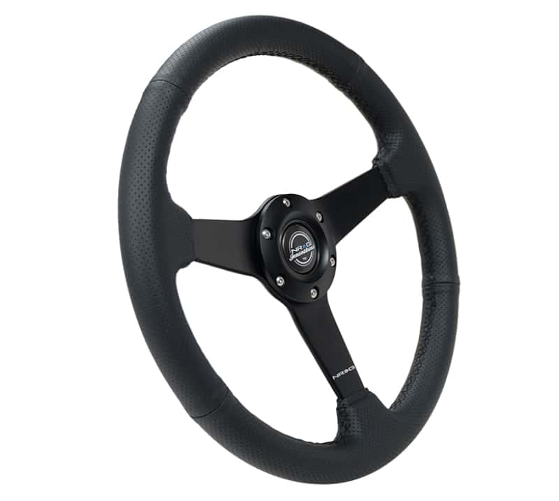 NRG — NRG Sport Steering Wheel (350mm / 1.5in Deep) Black Leather Black Stitch w/Matte Black Solid Spokes - view 2