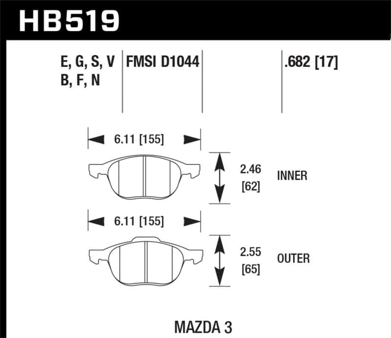 Hawk Performance — Hawk HP+ 08-09 Mazda 3 / Ford/ Volvo DTC-60 Race Front Brake Pads
Disc Brake Pad - view 3