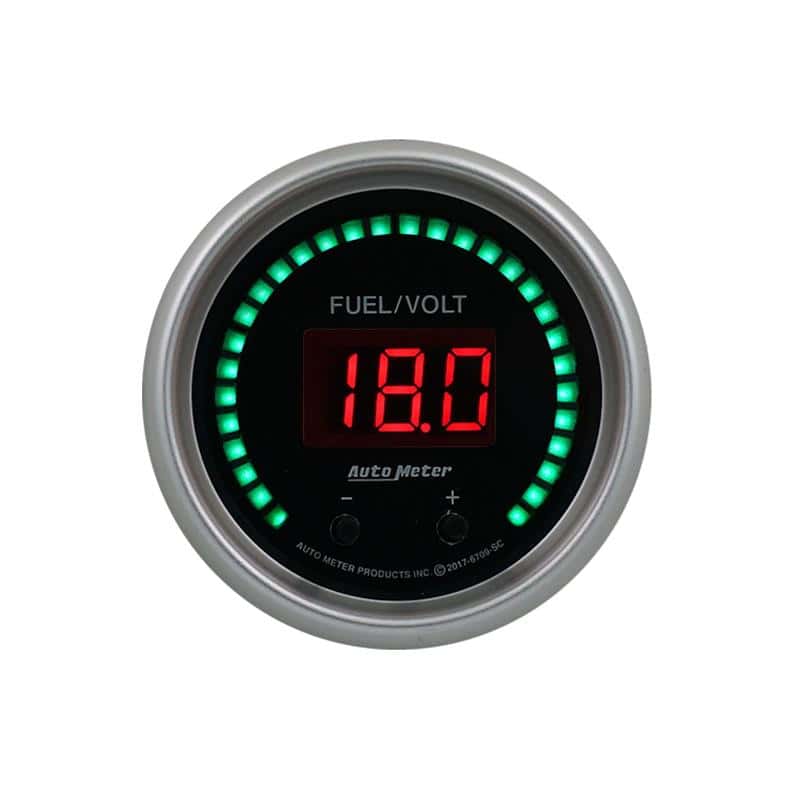 AutoMeter — Autometer 52.4mm Black Switchable 0-100 Fuel Level / 8-18V Voltmeter Sport-Comp Elite Digital Gauge - view 1