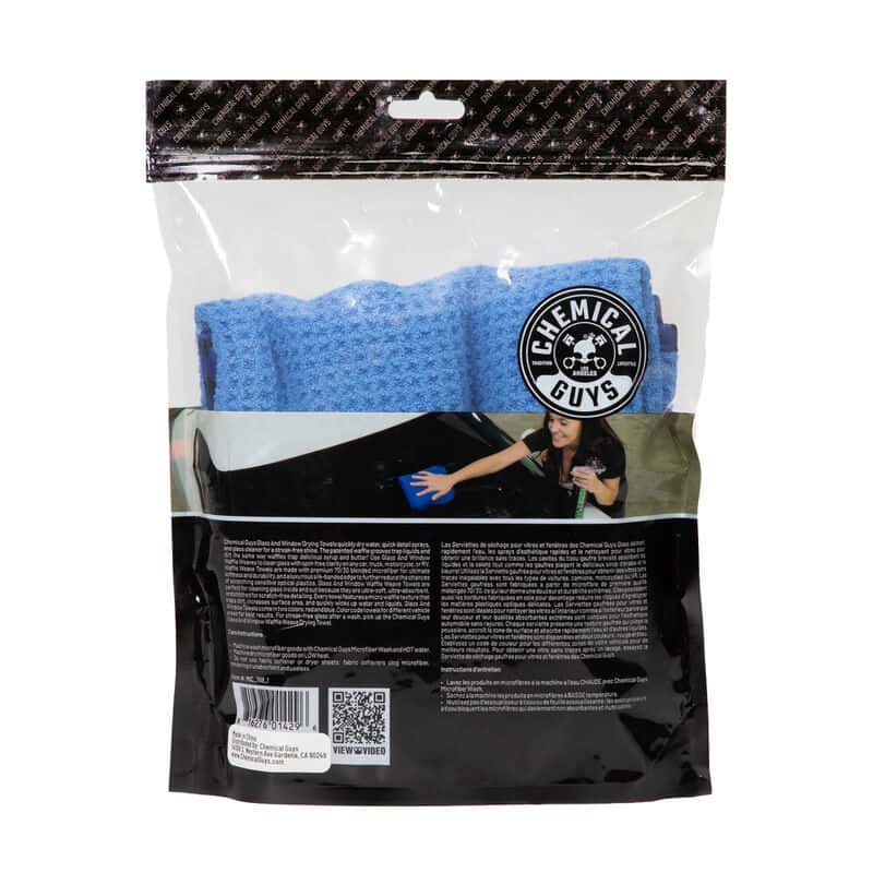 Chemical Guys — Chemical Guys Waffle Weave Glass & Window Microfiber Towel - 24in x 16in - Blue - view 2