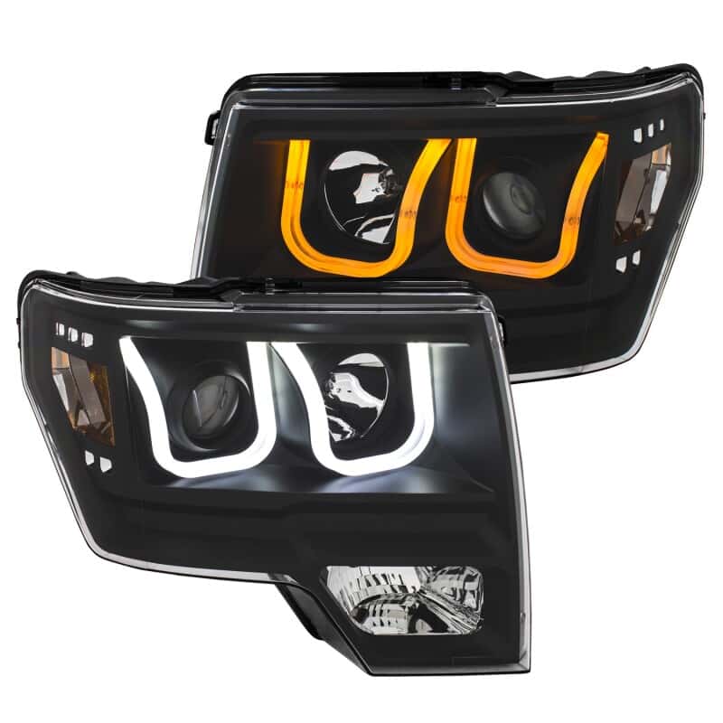 ANZO — ANZO 2009-2014 Ford F-150 Projector Headlights w/ U-Bar Switchback Black w/ Amber
Head Light Set
HdLtSet - view 3