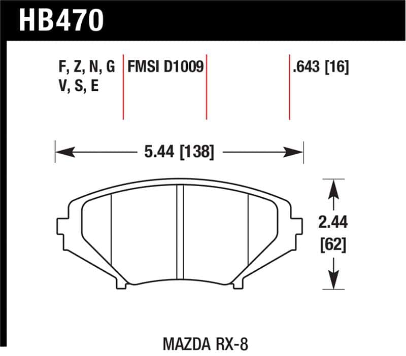 Hawk Performance — Hawk 2004-2011 Mazda RX-8 Grand Touring HPS 5.0 Front Brake Pads
Disc Brake Pad - view 1