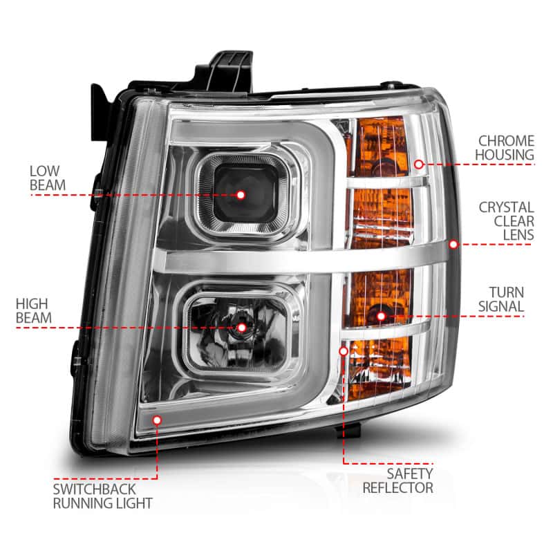 ANZO — ANZO 2007-2013 Chevrolet Silverado 1500 Projector w/ Light Bar Chrome Housing w/ Sequential
Head Light Set
HdLtSet - view 16