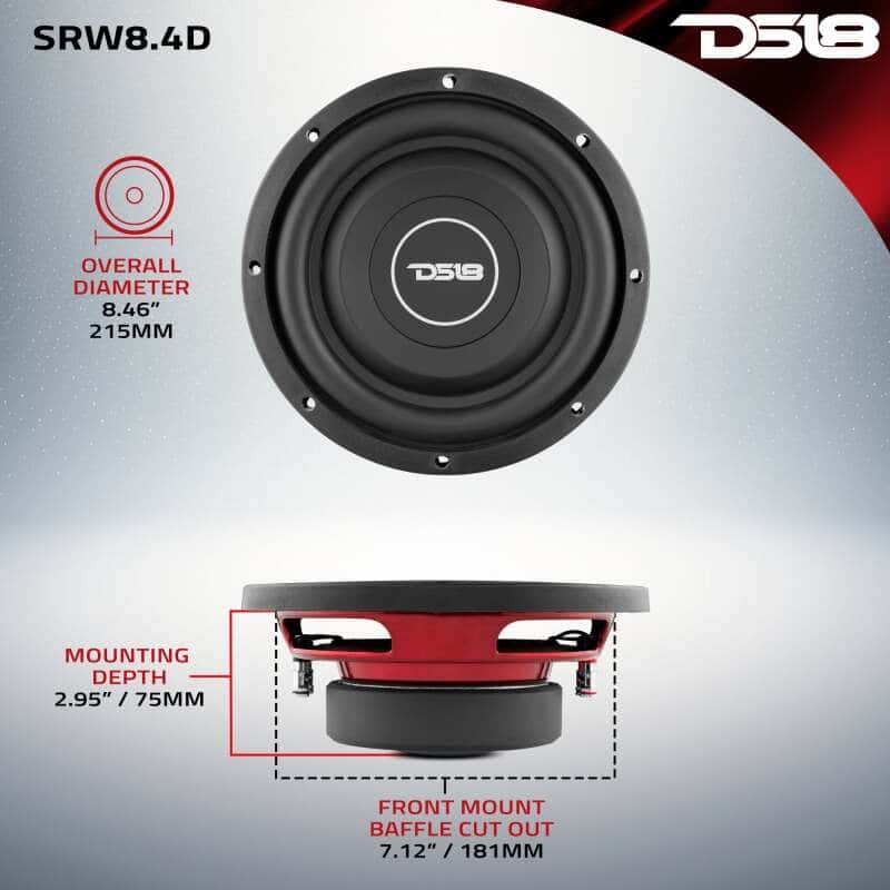DS18 — DS18 8in 150 Watts RMS 4 ohm DVC Shallow Mount Subwoofer - view 2