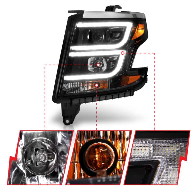 ANZO — ANZO 2015-2020 Chevy Tahoe Projector Headlights Plank Style Black w/DRL
Head Light Set
HdLtSet - view 4