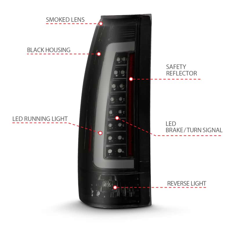 ANZO — ANZO 1999-2000 Cadillac Escalade LED Taillights Black Housing Smoke Lens Pair - view 12