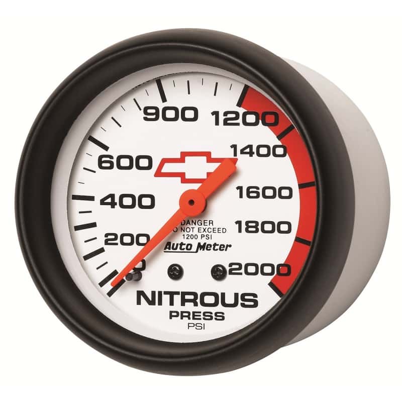 AutoMeter — AutoMeter Gauge Nitrous Pressure 2-5/8in. 2000PSI Mechanical Chevy Red Bowtie White
2-5/8" NITROUS, 0-20 - view 5
