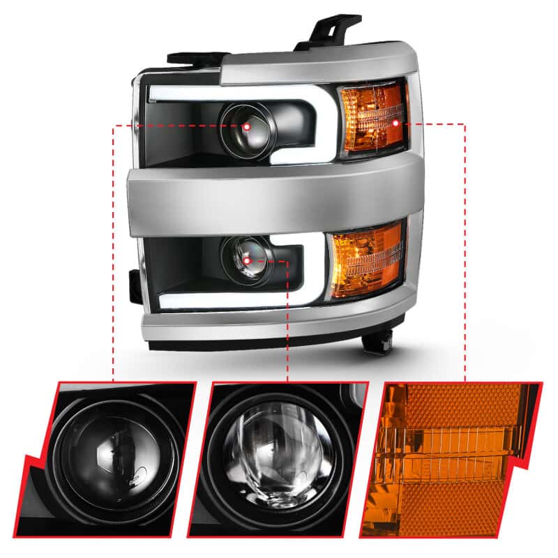 ANZO — ANZO 2015-2016 Chevrolet Silverado Projector Headlights w/ Plank Style Design Black w/ Amber
Head Light Set
HdLtSet - view 9