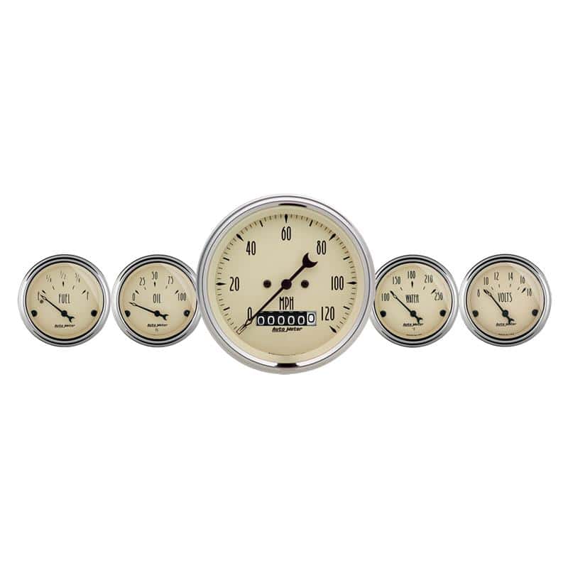 AutoMeter — Autometer Antique Beige 5 Piece Kit 3-3/8in & 2-1/16 Elec. Speedometer Gauges
GA KT 5PC E SPD AB - view 1