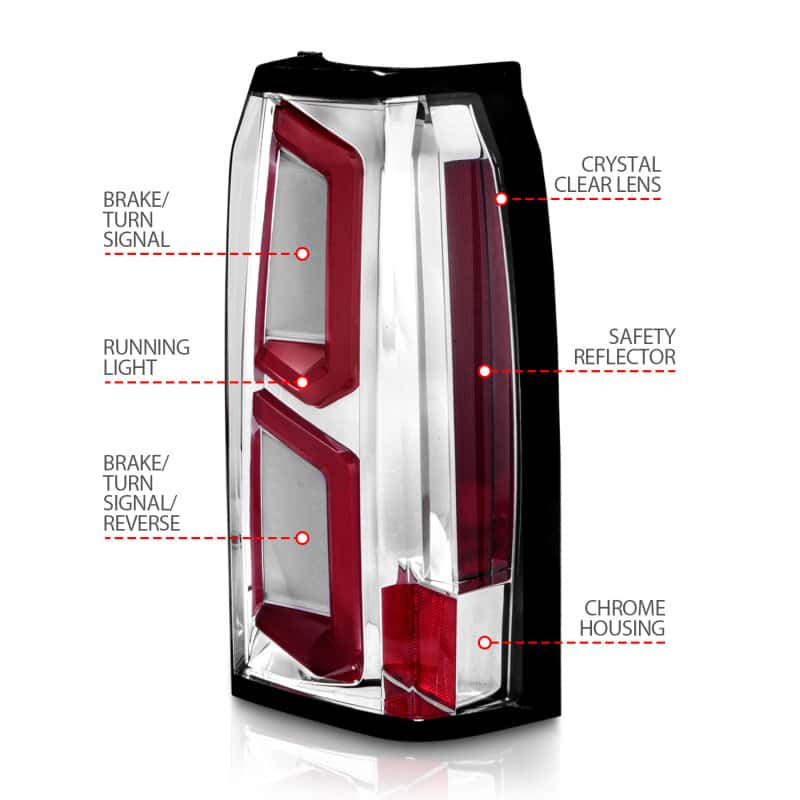 ANZO — ANZO 2015-2020 Chevrolet Tahoe LED Tail Lights w/ Light Bar Chrome Housing Clear Lens
Tail Light Set - view 8