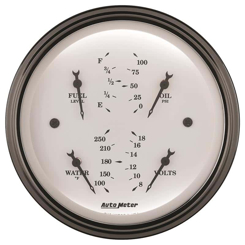 AutoMeter — AutoMeter Gauge Quad 3-3/8in. 0 Ohm(e) to 90 Ohm(f)Elec Old Tyme White
3-3/8" QUAD GA, FUEL - view 2