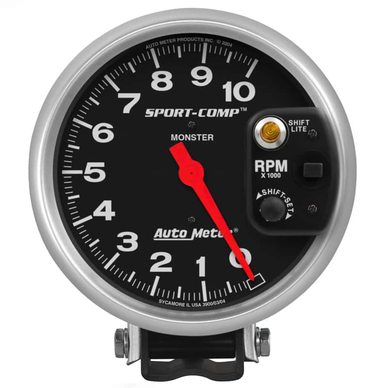 AutoMeter — Autometer Sport-Comp 5 inch 10,000 RPM Pedestal Mount Tachometer (Shift-Lite on Control Shield)
5" TACH, 10,000 RPM, - view 1