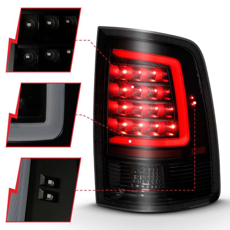 ANZO — ANZO 2009-2018 Dodge Ram 1500 LED Taillight Plank Style Black w/Smoke Lens - view 4