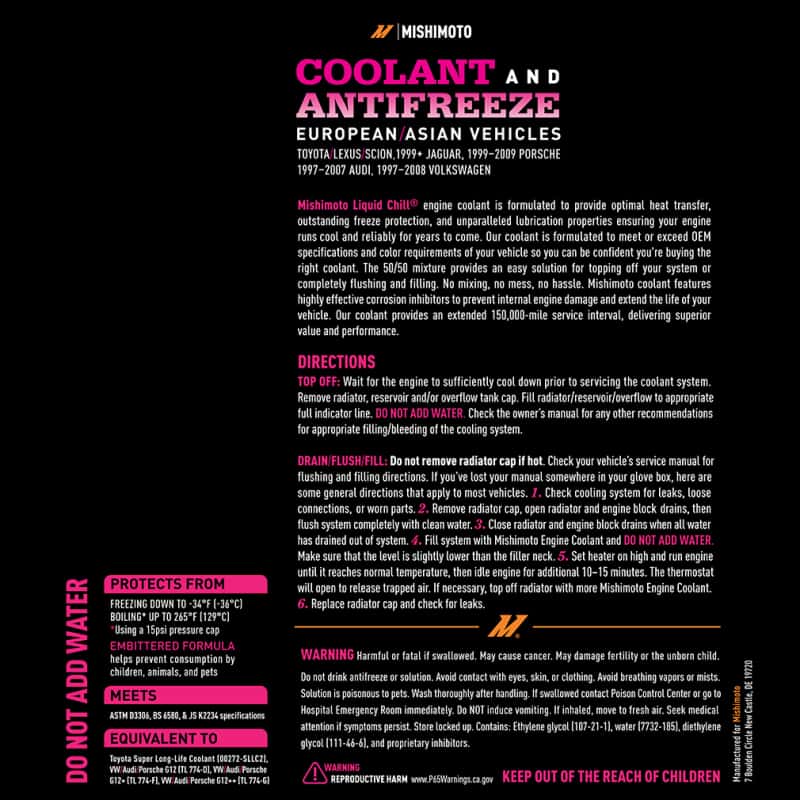 Mishimoto — Mishimoto Liquid Chill EG Coolant, European/Asian Vehicles, Pink/Red
Engine Coolant - view 5