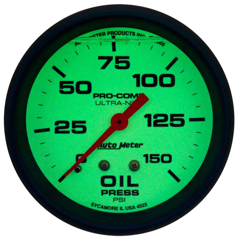 AutoMeter — Autometer Ultra-Nite 2-5/8in 0-150 PSI Liquid Filled Mechanical Glow In Dark Oil Pressure Gauge
GA 2.6" OP 150 L UN - view 3
