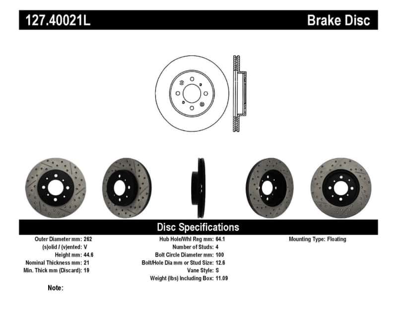 Stoptech — StopTech 90-01 Acura Integra (exc. Type R) / 01-05 Honda Civic / 07+ Honda Fit / 93-97 Del Sol VTEC
Slot/Drill Rotor - view 6