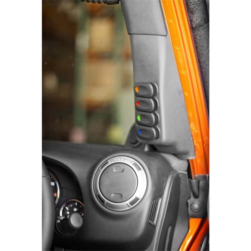 Rugged Ridge — Rugged Ridge A-Pillar 4 Switch Pod Black RHD 11-18 Jeep Wrangler JK
RkrSwitchandCoverSet
OFFROAD_INTERIOR - view 3