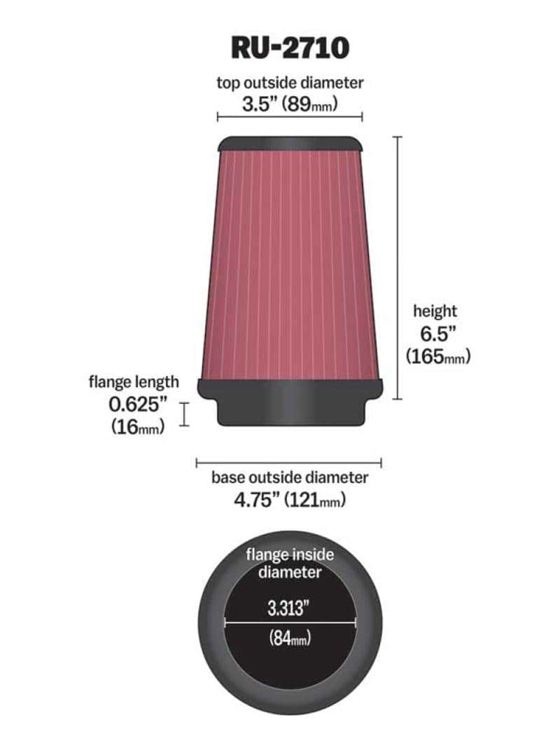 K&N Engineering — K&N Universal Rubber Filter Round Tprd 3.313in Flange ID x 4.75in Base OD x 3.5in Top OD x 6.5in H
Universal Clamp-On A
Clamp-on Air Filter - view 5
