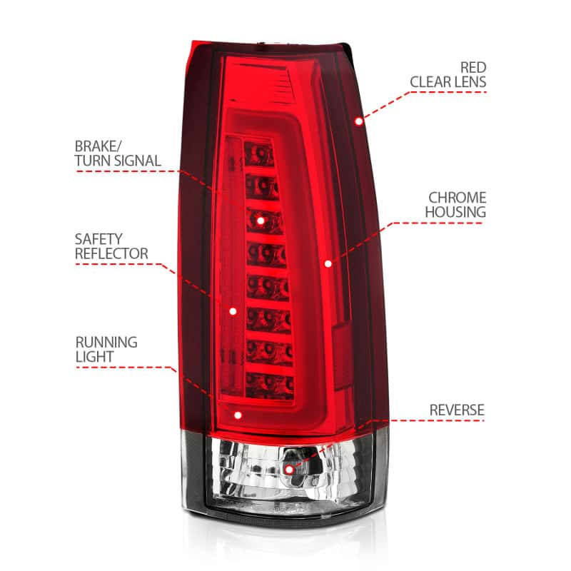 ANZO — ANZO 1999-2000 Cadillac Escalade LED Taillights Chrome Housing Red/Clear Lens Pair - view 10
