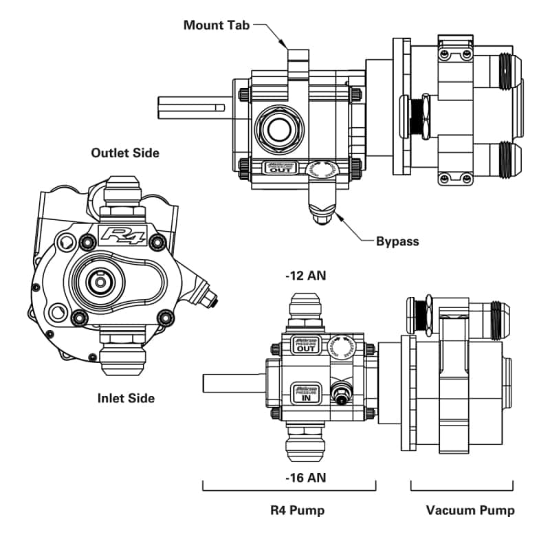Peterson Fluid Systems — Peterson Fluid Systems R4 1-Stage Oil Pump - Left Side Mount - Rear Drive w/ Vac
R4 Oil Pump 1 Stage - view 2