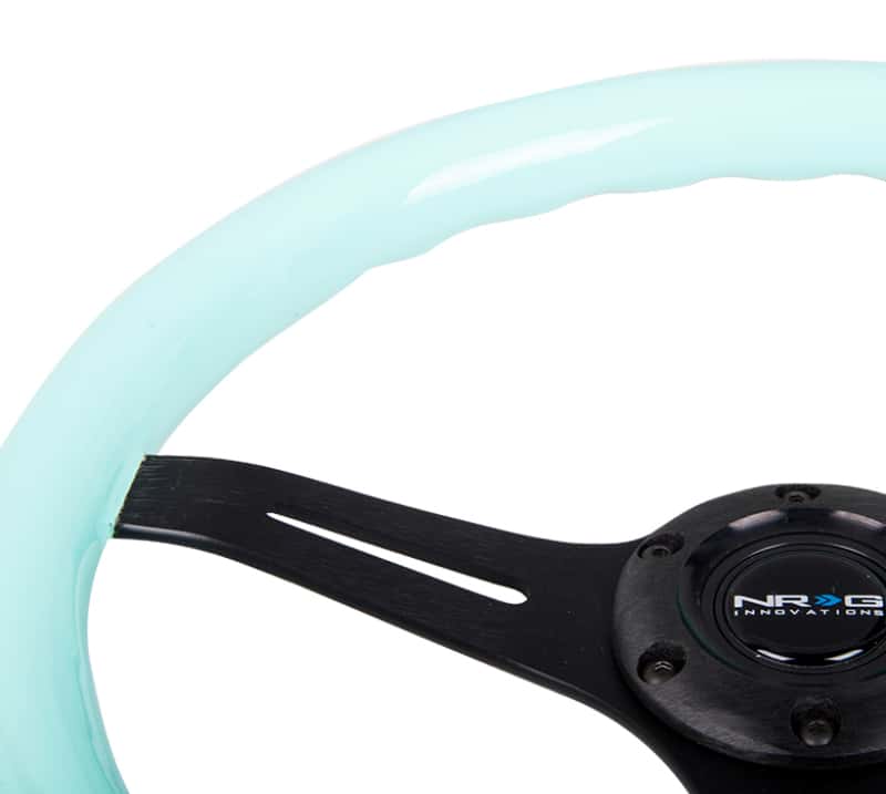 NRG — NRG Classic Wood Grain Steering Wheel (350mm) Minty Fresh Color Grip w/Black 3-Spoke Center - view 3