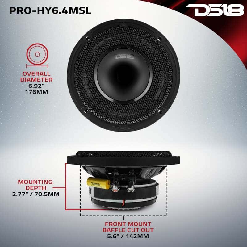 DS18 — DS18 6.5in 150 Watts RMS 4 ohm Mid-Range Loudspeaker Shallow Grill Included - view 4