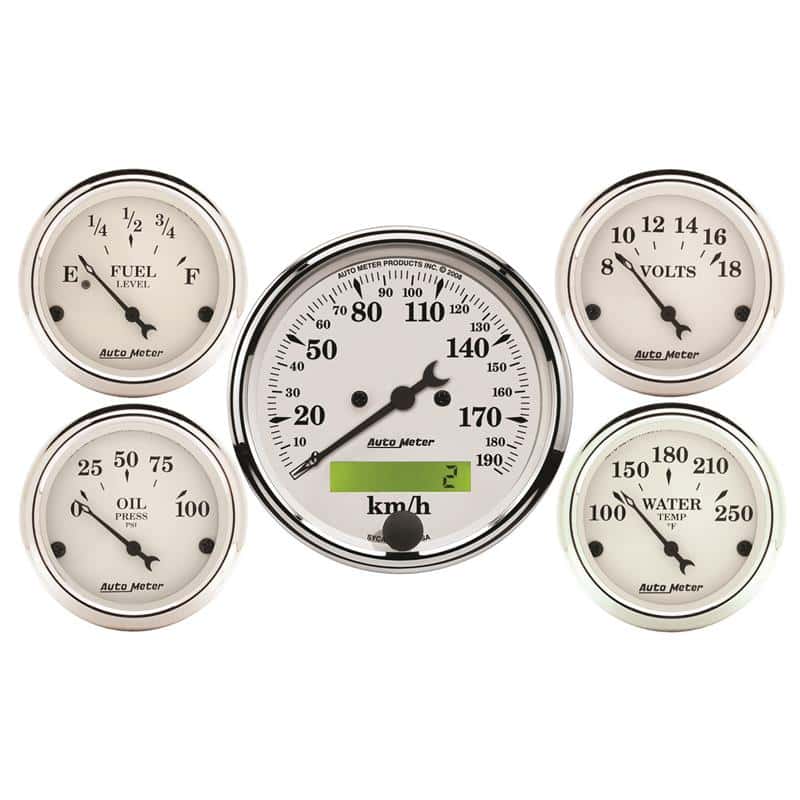 AutoMeter — Autometer Old Tyme White 5 Pc Kit-Elec Speed(Km/H)/Elec Oil Press/Water Temp/Volt/Fuel Level
OLD TYME WHITE 5 PC. - view 2