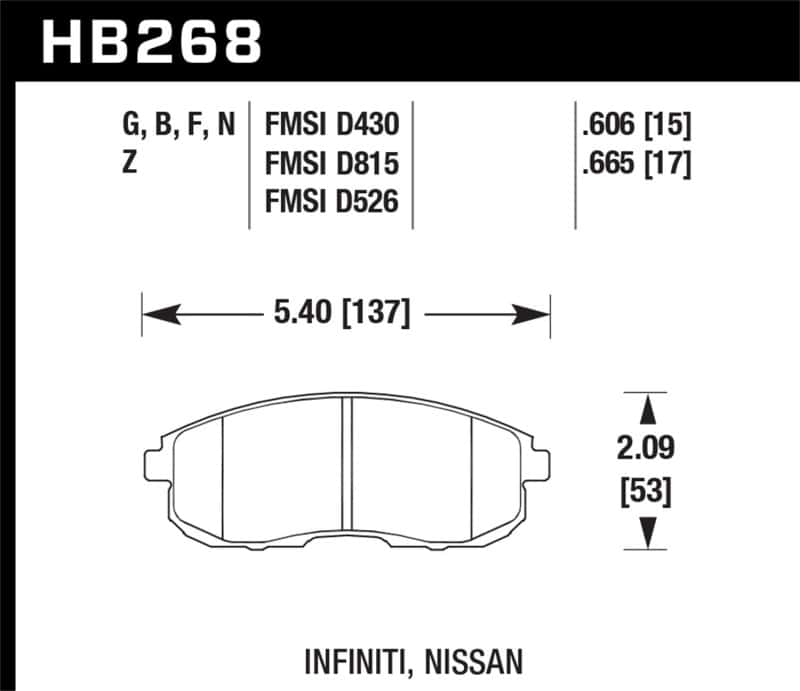Hawk Performance — Hawk 03-04 G35/03-05 G35X/ 02-05 350z w/o Brembo HPS Street Front Brake Pads
Disc Brake Pad - view 2