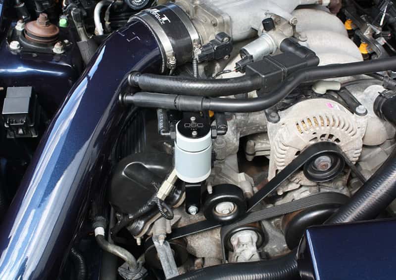 J&L — J&L 99-04 Ford Mustang GT Passenger Side Oil Separator 3.0 - Clear Anodized
Oil Separator - view 1